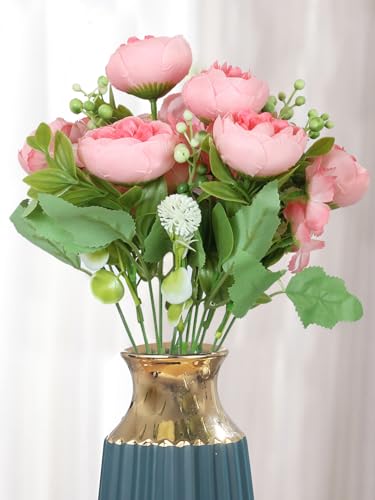 Image of TIED RIBBONS Set of 2 Artificial Rose Peony Flower Bunch Sticks for Decoration (Light Pink) Decorative Items for Home Table Decor Vase Craft Living Room Office Restaurant (Without Vase) - Polyester