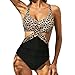Julhold Damen Einteiler Monokini Badeanzug Push Up Badeanzug Kausaler Print Stitching Tummy Control Aushöhlen Beachwear(Braun,S)