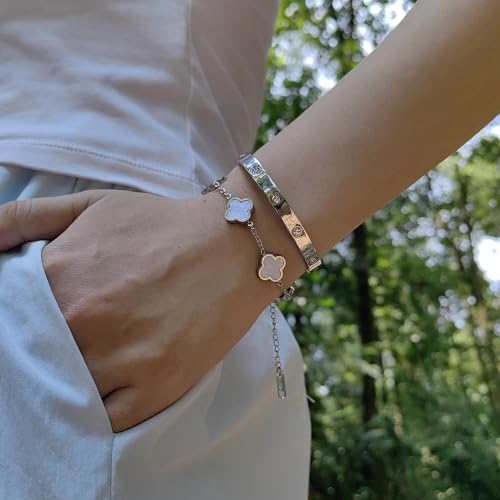Women's Bracelet Gold Plated Cuff Bangle Clover Bracelet Set for Women Four Leaf Lucky Bracelets Jewelry oval Bangle Witness the Gift of Love2