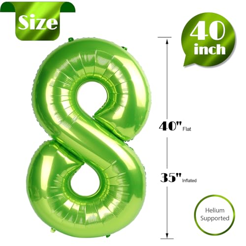 Image of Light Green 8 Balloon, Number Balloons 40 Inch, 8th Birthday Decorations, Birthday Balloons, Light Green Party Supplies, Number 8 Balloon