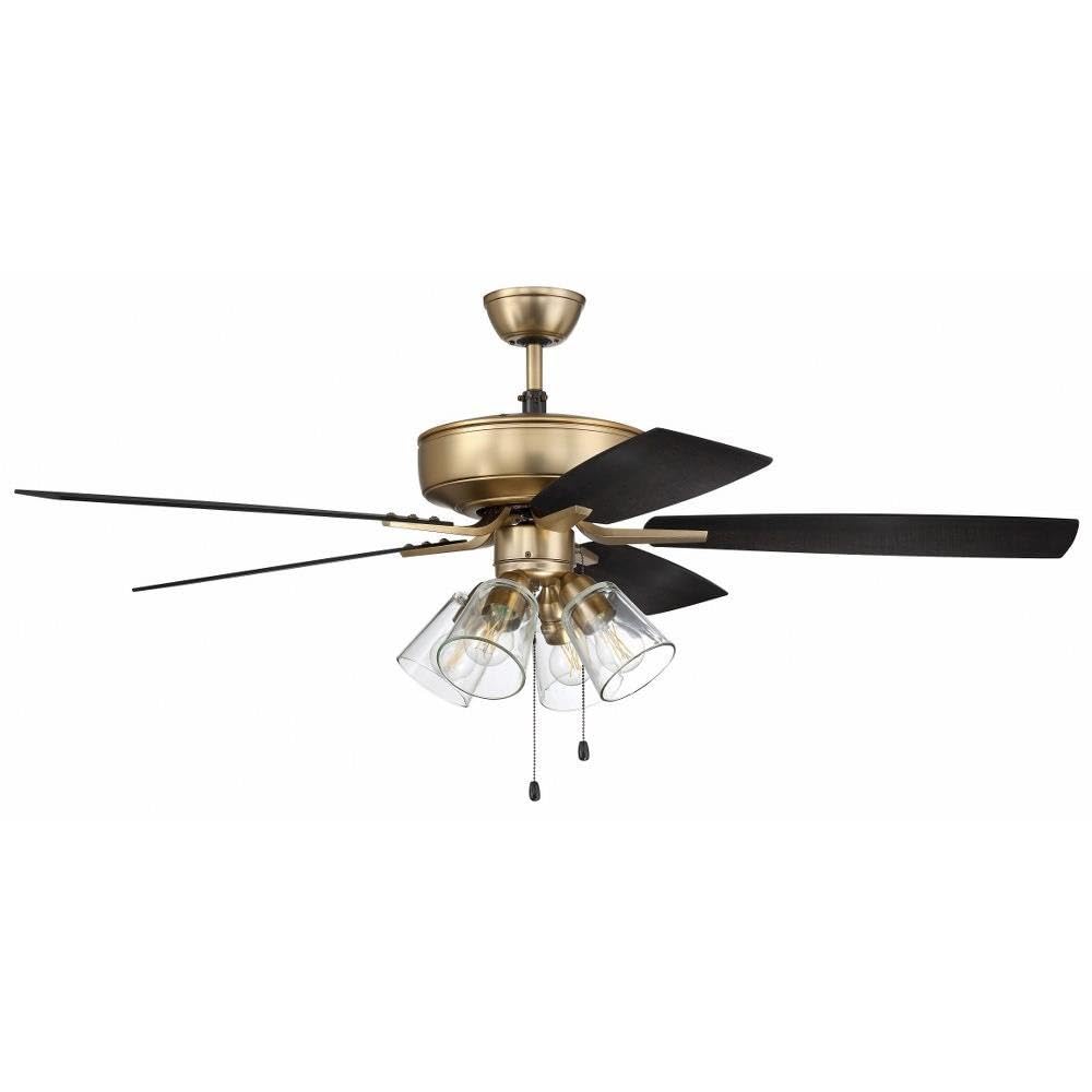 Craftmade P104SB5-52BWNFB Pro Plus 52" Ceiling Fan with LED Lights & Pull Chain, 5 Reversible Black Walnut/Flat Black MDF Blades, Satin Brass