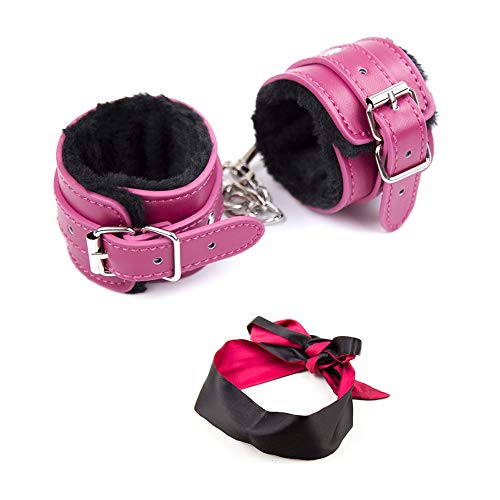 JUDRRSoft Fur Leather Handcuffs Adjustable and Sleeping Eye Mask Satin Blindfold Costume Accessoire (Style1, Wrist)