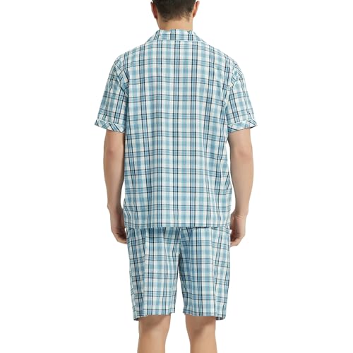 Image of Vulcanodon Mens Cotton Pajama Set Short Sleeve, Button Down Pajama Set for Men Lightweight Men's Sleepwear