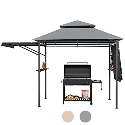 Tangkula 13.5x4 Ft Grill Gazebo with Dual Side Awnings, Double Tiered BBQ Gazebo with 2 Side Shelves, Heavy-Duty Steel Frame, CPAI-84 Barbecue Grill Gazebo Shelter for Patio, Garden, Beach, Terrace