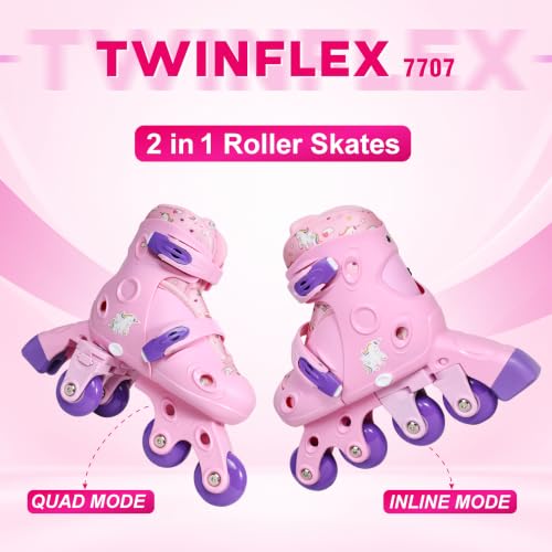 Image of Airavat 2-in-1 Rolling Skates for Kids | Convertible Roller & Inline Skates | ABEC-7 Bearings | High-Grip PU Wheels | Cushion Fit Padding | Secure Buckle & Strap | Pink