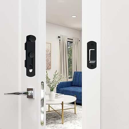 SKDBPM Heavy-Duty Sliding Door Lock, Black Stainless Steel Clamshell Latch, Indoor Outdoor Barn Gate Security Hardware(Pack of 1) 4