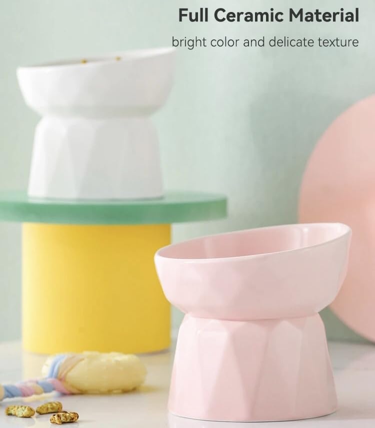 Image of PETANGEL Cat Ceramic Eelevated Anti Vomiting Pet Food Bowl (Pink),12.5 cm,H 11.5 cm,W 11.5 cm