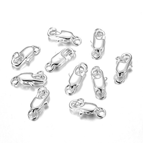 Pandahall 10pcs Silver Brass Lobster Claw Clasps with Jump Rings Necklace Bracelet Connector Trigger Clasps 0.7x0.24 Inch