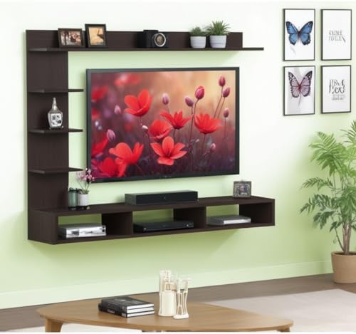 Image of Engineered Wood 32 inch Broad Base with C Shaped Wall Mounted TV Unit, Suitable for Upto 32 inches smart tv (C Style Cabinet, Dark Wenge)