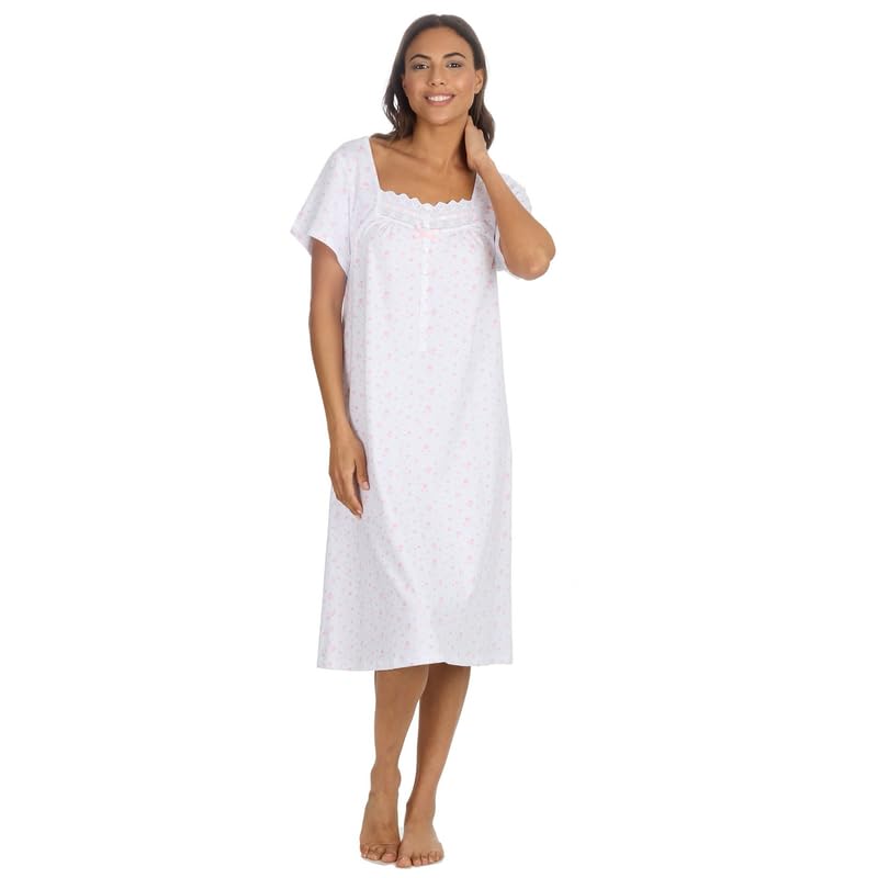 GM ApparelLadies Nightie 100% Cotton Jersey Floral Short Sleeve Nightdress Nightwear Size 10-24
