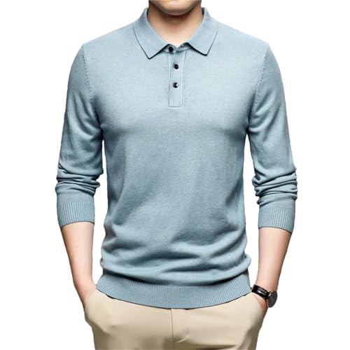 Dcvmvmn Men Winter Soft Knitwear Turn-Down Collar Pullover Sweater Casual Solid Jumper Sky Blue