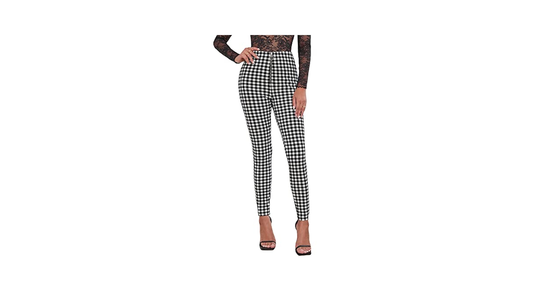 WDIRARA Women's Plaid Zip Front Skinny Pants Stretchy Work