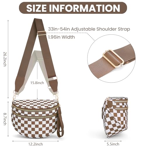 Image of Lushandy Bum Bag Checkered Crossbody Bag Mom Everyday Purse | Roomy Space, Wipe Clean, Wide Strap