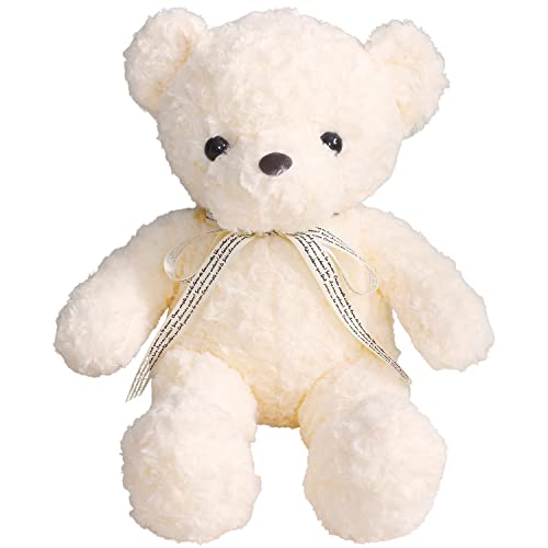 Shinki くま ふわふわ やわらか 大きい ぬいぐるみ リボン テディベア (小, アイボリー)