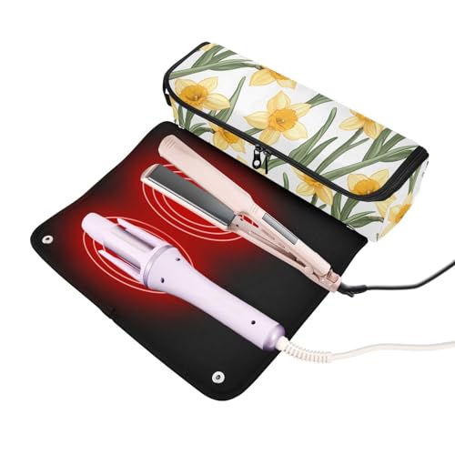 Bolsa de viaje amarilla para planchas de pelo resistente al calor miniatura 2
