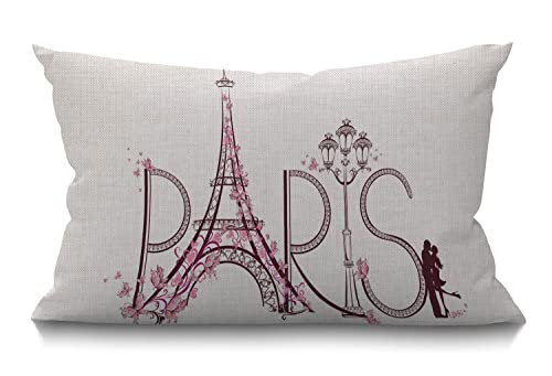BGBDEIA Housse de coussin Tour Eiffel Paris avec amour en coton et lin rectangulaire pour canapé et lit 30 x 50 cm
