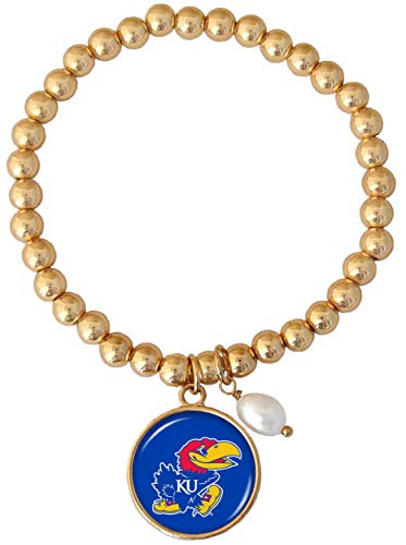 From the Heart Enterprises Kansas Jayhawks Diana Gold and Pearl Stretch Bead Bracelet Jewelry KU