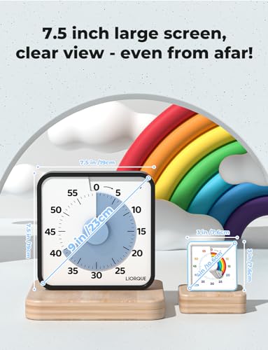LIORQUE 60 Minute Visual Timer for Kids and Adults, Non-Ticking 7.5 Inch Large Visual Countdown Timers for Classroom Desk Countdown Clock with Magnetic Backing, Kids Pomodoro Timer Clock