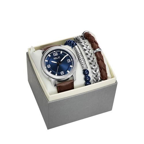 Relic by Fossil Men's Three-Hand Silver-Tone Vegan Leather Watch Gift Set (Model: ZR97022) - Image 5