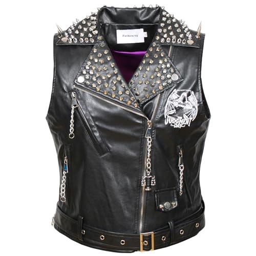 Fashion SX Men's punk rock rivet leather jacket club motorcycle bicycle slim fit printed leather vest