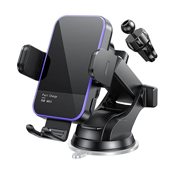 Wireless Car Charger,【7 Colored RGB Backlit】Mosurr 15W Auto Clamping Phone holders for your car fit for iPhone 16 15 14 13 12 Mini Pro Max 11 XR XS, Samsung Galaxy S24 Ultra S23 S22 S21+ Note 20, etc
