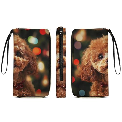 Womens Wallet, Waterproof PU Leather Wallet, Large Capacity Credit Card Holder Cute Puppy Poodle Coin Zipper Clutch Purse3