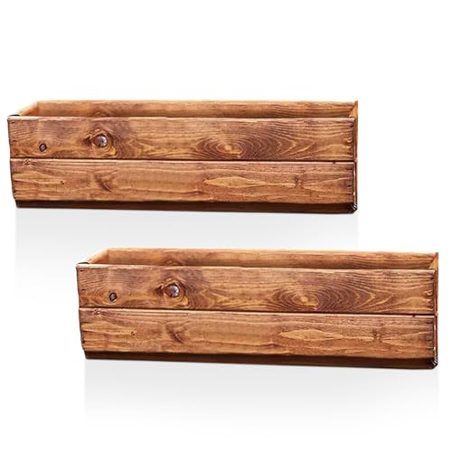Hortico Set of 2 Wooden Garden Planters | Window Box | Rectangular Plant Pots Outdoor | Fully Assembled H15 L51 W18 cm, 14.5L, Made in the UK