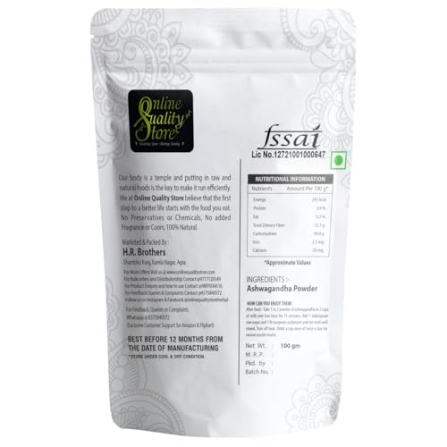 Image of Online Quality Store Natural Ashwagandha Powder - 100g | for Stress Relief, Anxiety Support, Immune System Booster
