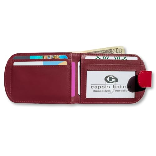 Big Skinny Full Leather RFID Blocking Women's Taxicat Bi-Fold Slim Wallet, Cherry Red 5