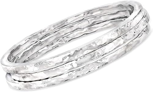 ISHU JEWELLER 925 Sterling Silver Hammered Bangles For Women, Slender Skinny Stackable Round...