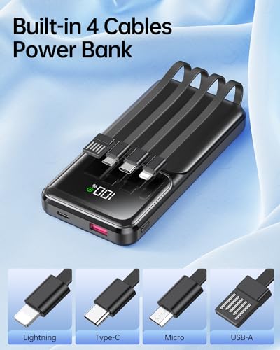 Ronegn PA100 Portable Charger With Built In Cable - 22.5W Fast Charging 20000Mah Slim Power Bank Usb C Led Display Travel Battery Pack 5 Outputs & 3 Inputs thumb #1