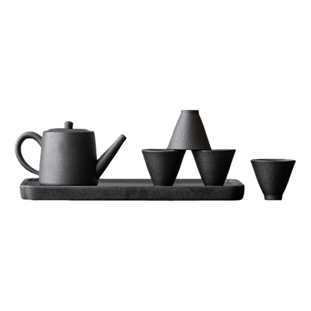 Arita Ware Ceramic Teapot and Cup Set Black Stackable 8.5oz Japanese Pottery