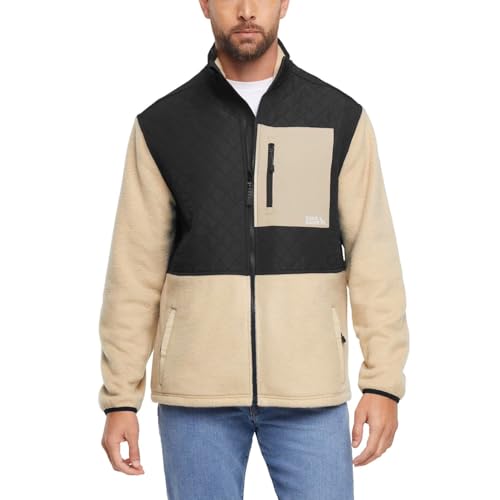Eddie Bauer Men Mixed Media Fleece Jacket (US Alpha Large Regular Regular Khaki)