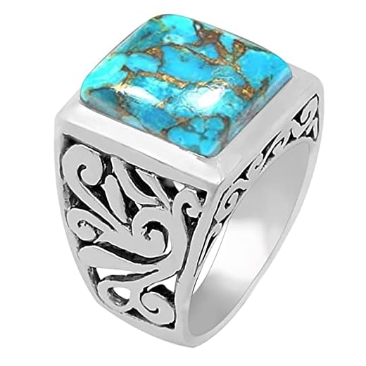 Gorgeous Blue Mohave Copper Turquoise 925 Sterling Silver Men's Ring Size 7, 8, 8.75, 12, 13, 13.5
