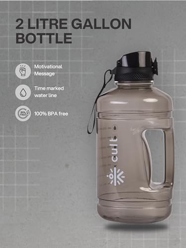 Image of CULT Gallon Water Bottle 2.2 Litre - Large Gym Water Jug & Sports Bottle for Men & Women | 2L Leak Proof Plastic Fitness Gallon Jug with Sturdy Handle (Black)