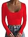 iGENJUN Long Sleeve Shirts for Women Ribbed Knit Tops Casual Basic Fitted T Tshirts Tight Underscrub Slim Cute Crop Tops Fall Outfits 2025,M,Red