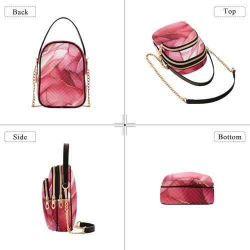 Shoulder Handbag Women Quilted Phone Wallet Chain Strap Purse Cute Animal Zipper Bowler Tote Ladies Satchel Marble Red Pink4