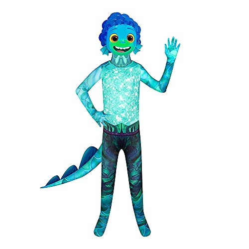Kids Sea Monster Costume Boys Halloween Jumpsuit Cosplay for Girls Green Purple Outfit with Tail 3-8 Years