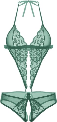 Image of Women Deep V Imported Lingerie Lace Teddy One Piece Babydoll Mini Bodysuit Sleepwear Swimwear