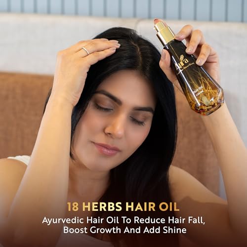 Image of Aura 18 Herbs Hair Oil for Hair Growth & Hair Fall Control Enriched with Amla, Bhringraj & Neem Lightweight, Non-Sticky & Natural Herbal Oil for Men & Women,120 ml