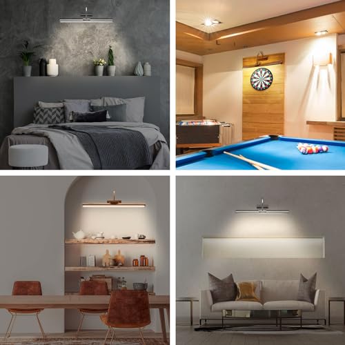 Image of 23 inch Wireless Picture Lights, Rechargeable Battery Art Display Light with Remote Control, Dimmable /Timer Off Dartboard Light, 3 Lighting Modes Full Metal Painting Display Lamp (Woodgrain-1Pack)
