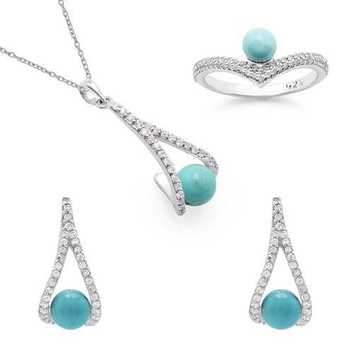 Collares y aretes de turquesa para mujer estilo bohemio occidental vintage plata