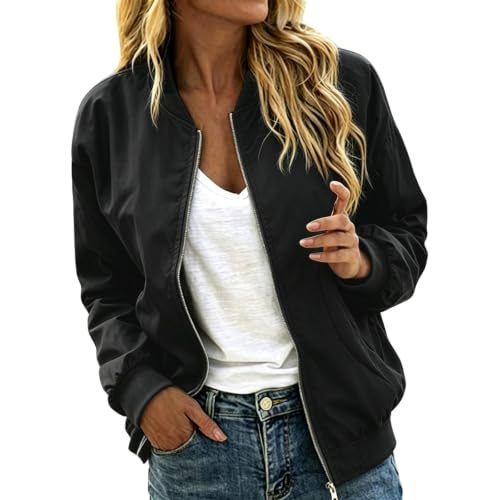Womens Bomber Jacket Casual Zip Up Coat Lightweight Jackets with Pockets - image 1