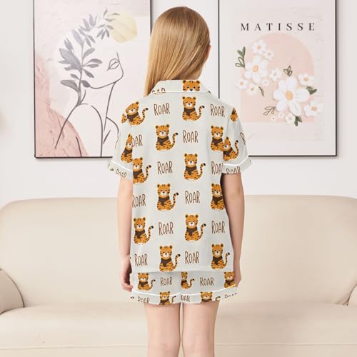 ALAZA Tiger Print Animal Satin Pajamas Set Short Sleeve Button Down Sleepwear Summer Pjs 2 Piece4