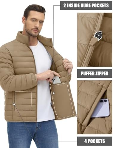 MAGNIVIT Men's Puffer Jackets Lightweight Warm Winter Coat Water-Repellent Windbreaker Insulated Quilted Packable Jacket