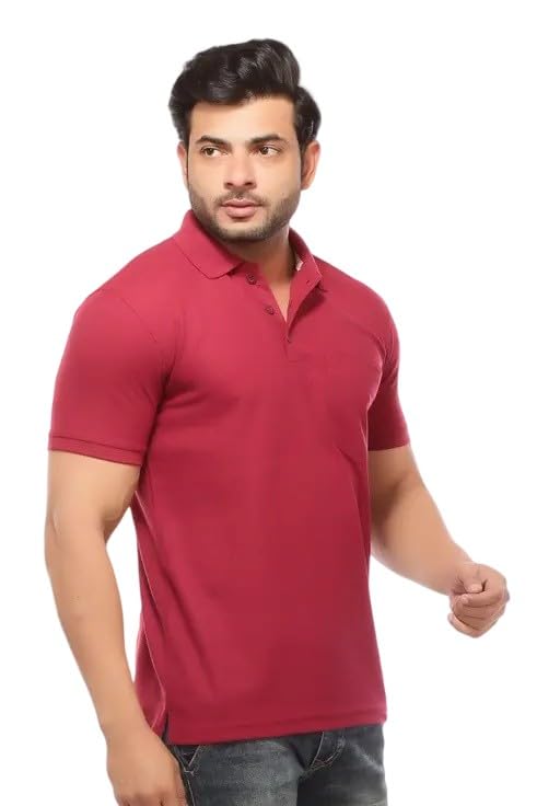 Image of Men's Cotton Blend Half Sleeve Solid Regular Fit Solid Comfortable Stylish Polo Tshirt 12
