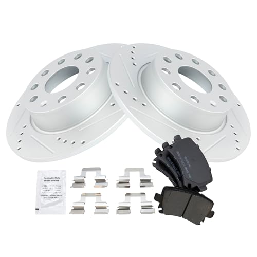Image of TRQ Performance Rear Brake Pad and Rotor Set Semi Metallic G Coated Rotors Compatible with 2010 Volkswagen Golf 2011 2017 GTI