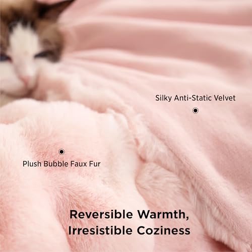 Image of Bedsure GentleSoft Fluffy Fuzzy Twin Blanket, Soft Cozy Fleece Faux Fur Blanket, Pink Decorations Coloring Couch Cover, Thick Warm Plush Women Men Birthday Gifts, Tie-dye Pink