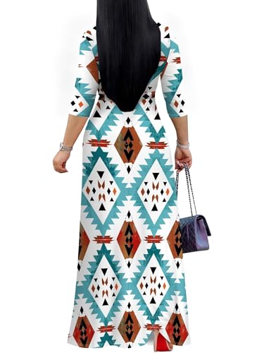Image of PinkPatty Plus Size Maxi Dress for Women Casual V Neck 3 /4 Sleeve Boho Printed Long Dress with Pockets
