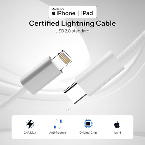 Image of KALIAT 30W Fast Charging Cable | 2M Certified Type C to Lightning Cable for iPhone 15 14 13 12 11 Pro Max, iPad | Appple Original USB-C to Lightning Wire A- Black